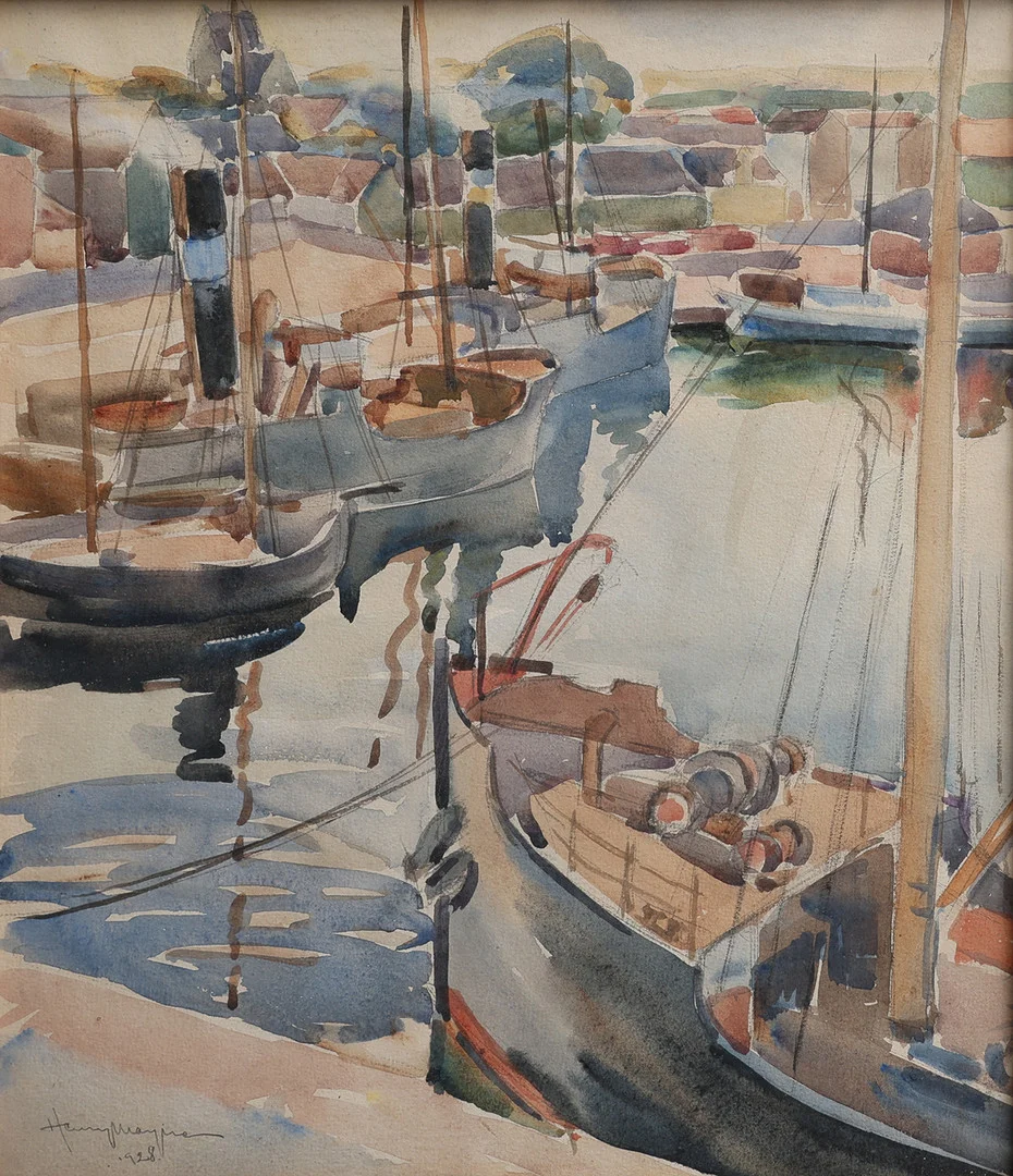 HENRY MAYNE. AKVARELL PÅ PAPPER, HAMNMOTIV, SIGNERAD OCH DATERAD 1928. — Paintings — Crafoord Auktioner Lund