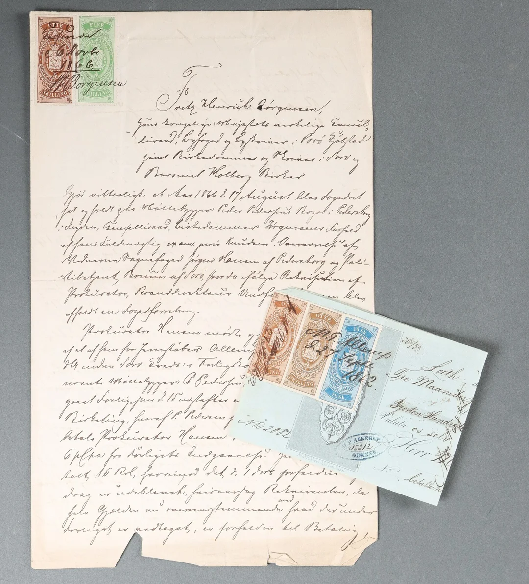2 gamle dokumenter med stempelmærker fra Skillingstiden — Hobby and collectibles/Stamps — Lauritz