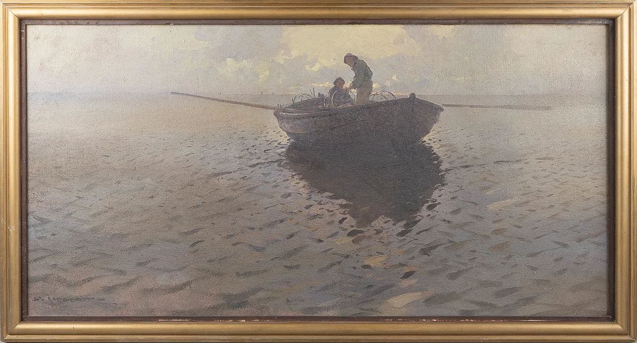 ARVID JOHANSSON. Fiskare i eka, olja på duk, signerad. — Paintings — Stockholms Auktionsverk Helsingborg