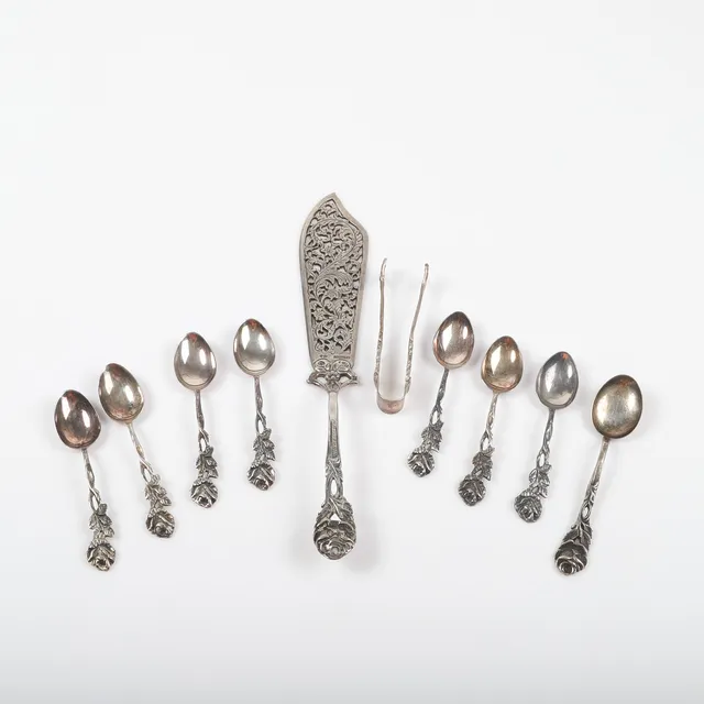 SKEDAR M. M., 10 delar, "Rosen", silver.