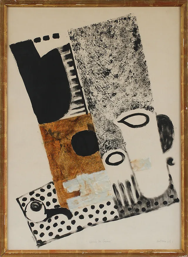 ANTONI CLAVÉ. Monotyp med collage,signerad Antonio 64.