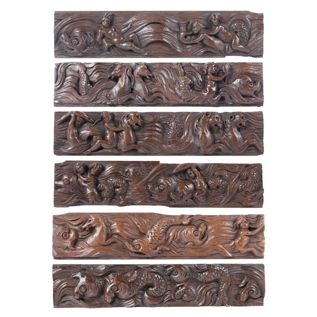 A RARE SET OF SIX 17TH CENTURY CARVED OAK PANELS, CIRCA 1625.