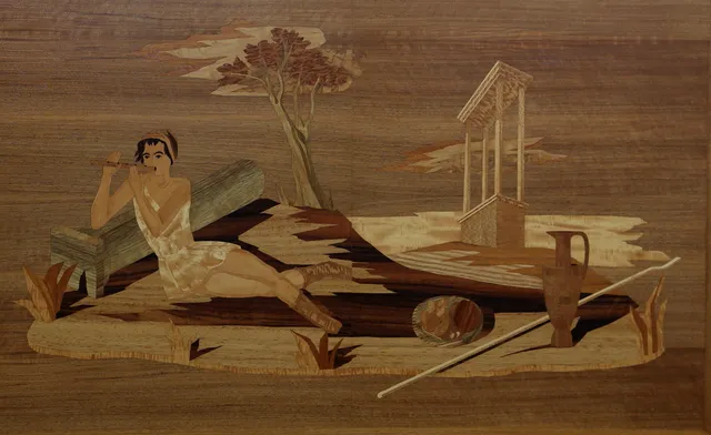 INTARSIATAVLA, Mjölby Intarsia, 1930/40-tal.