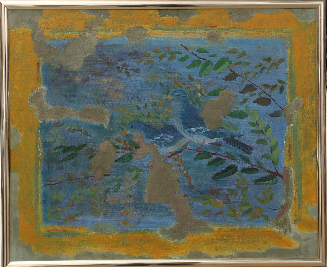 INGRID NORDSTRÖM. Olja på duk, "Två blå", signerad. — Paintings — Limhamns Auktionsbyrå