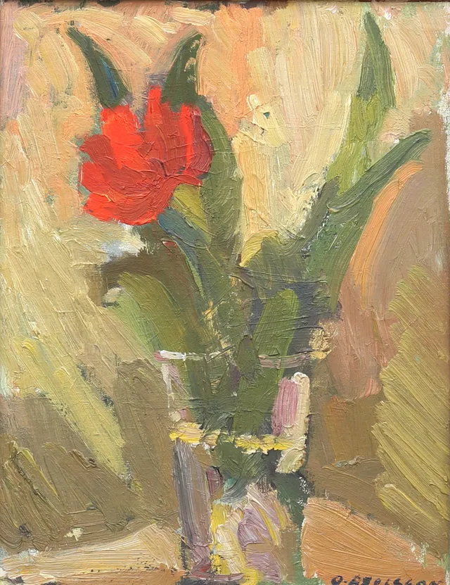 OLLE AXELSSON. Blomsterstilleben. Olja på pannå, signerad.
