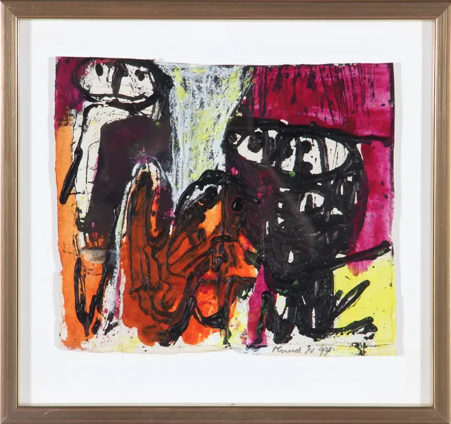 Knud Nielsen. Composition with figures. Oil on paper