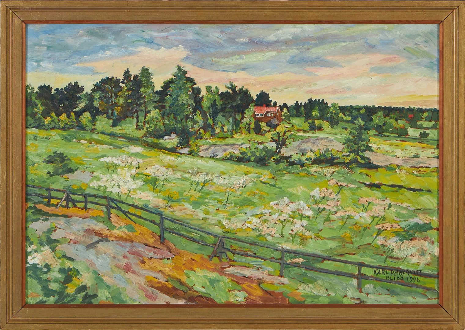 KARL DAHLQVIST. "Blidö", olja på pannå, signerad, daterad 1946. — Paintings — Stockholms Auktionsverk Magasin 5