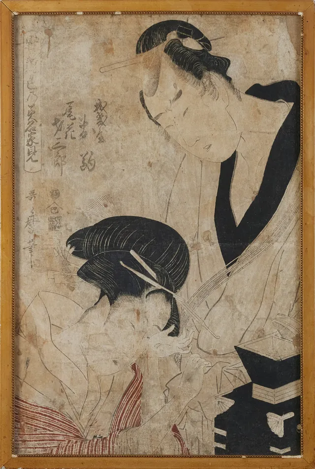 KITAGAWA UTAMARO (1753-1806). Träsnitt, ur "true feelings compared...".