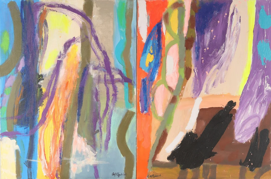Rolf Gjedsted. Two abstract compositions. (2) — Paintings and sculptures/Modern pictorial arts — Lauritz