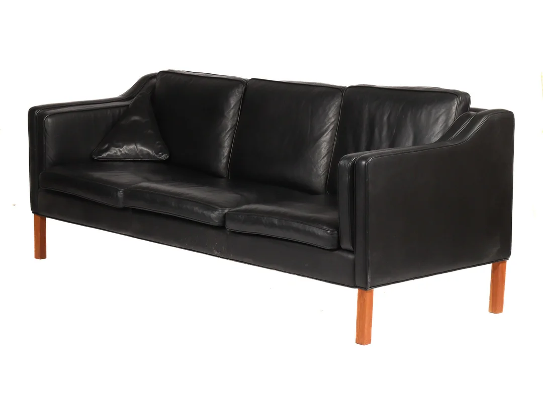Danish furniture manufacturer, three-seater sofa, black leather — Furniture/Lounge suites, sofas — Lauritz