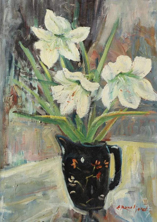 EMIL RUNEFJORD. Blomsterstilleben, olja på duk, signerad E. Runefjord.