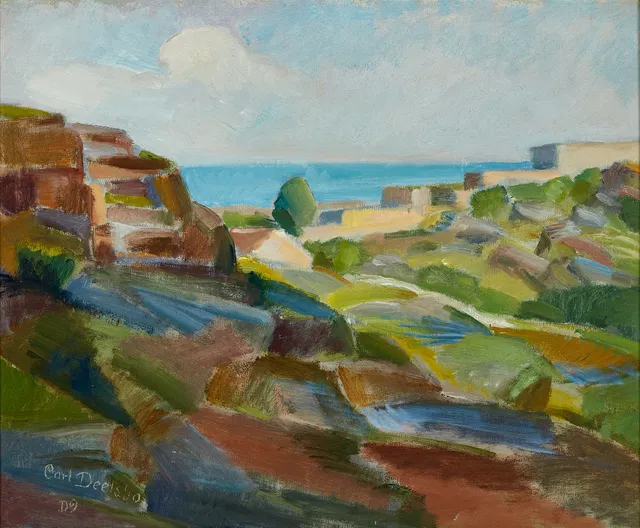 CARL DEELSBO (SVERIGE, 1908–1982). Kustlandskap, signerad, olja på pannå.