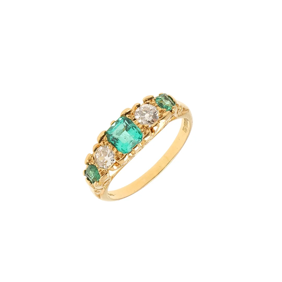 AN EMERALD & DIAMOND FIVE STONE RING. — Rings — Lawrences Auctioneers