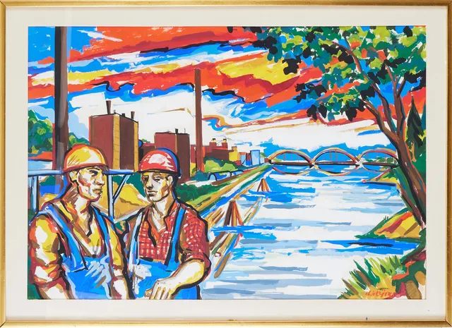 HERMAN REIJERS (1935-2001). "Pappersbruk i Deje vid Klarälven", gouache på papper, signerad H. Reijers.