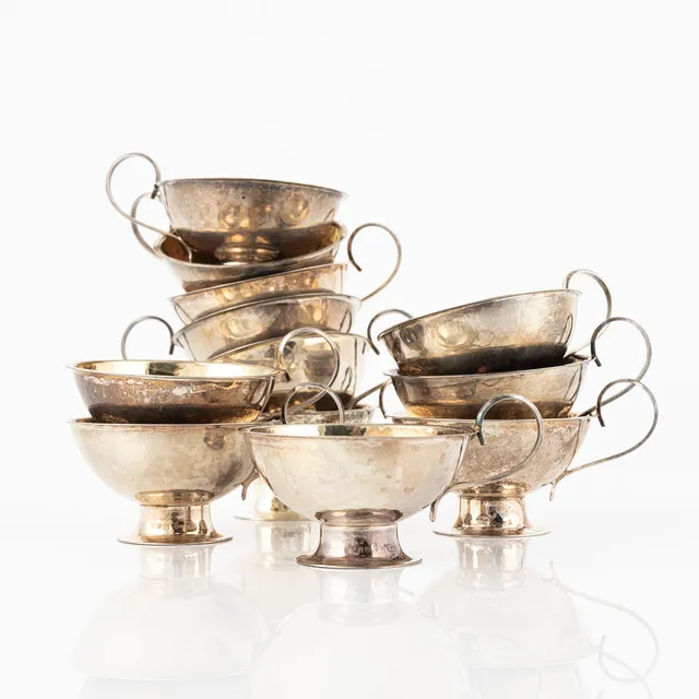 PUNSCHMUGGAR, 12 st, silver, GAB, Stockholm, 1960-tal.