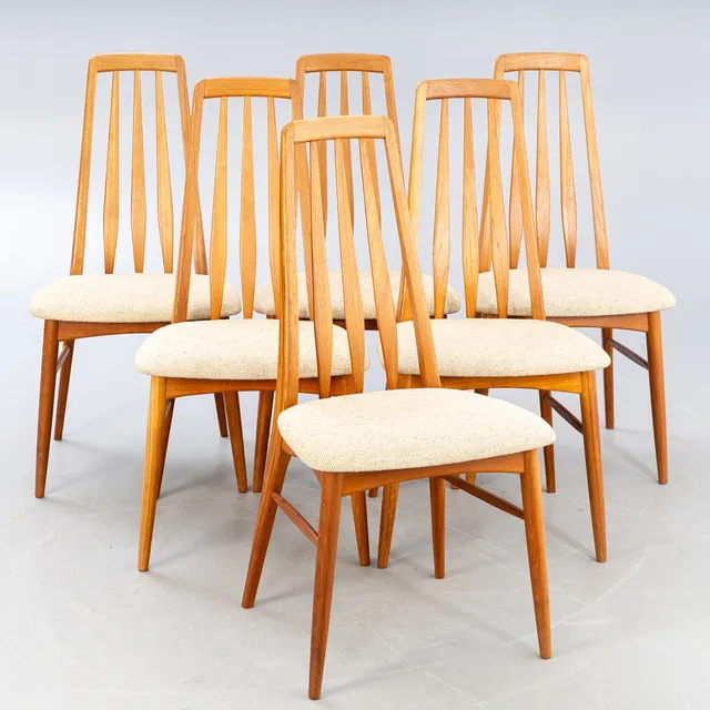 NIELS KOEFOED. Koefoed Hornslet. 6 Teak Sprossenstühle / Esszimmerstühle 'Eva'. Dänemark, 1960er Jahre (6).