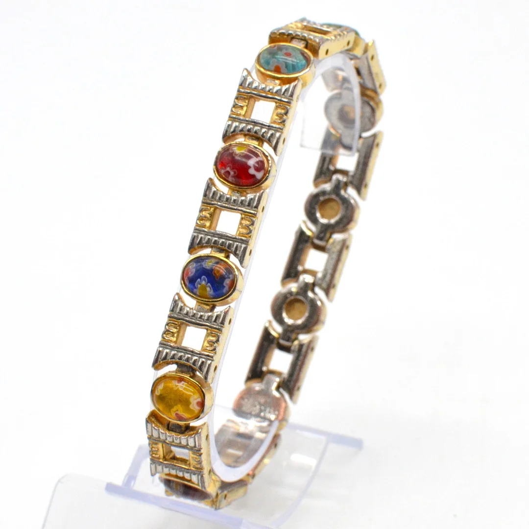 VERGOLDETER MURANO METALLARMBAND MIT MILLEFIORI GLASELEMENTEN. — Bracelets — Kunst- und Auktionshaus Kleinhenz