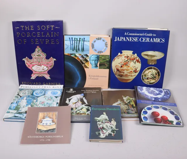 BÖCKER, om keramik, Sevres, Kinesikt porslin, Japanskt porslin, Finskt porslin mm, 9 delar.