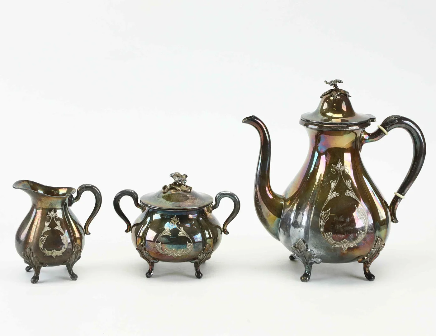 KAFFESERVIS, 3 delar, silver, GAB, Stockholm, 1961. — Pewter, Brass & Copper — Hälsinglands Auktionsverk