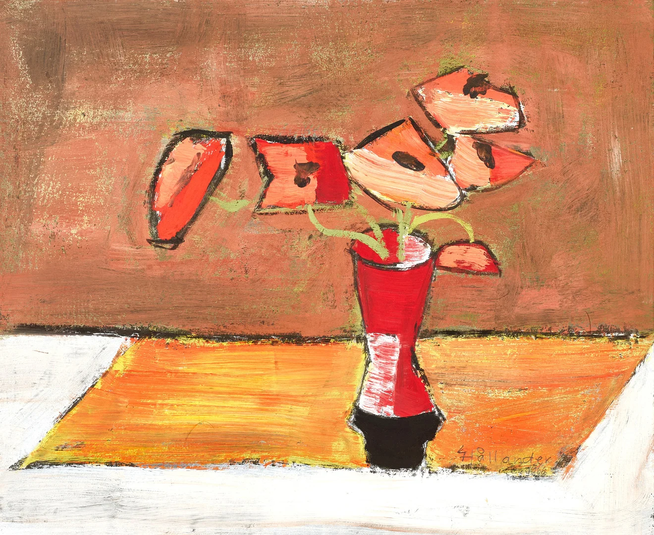 GUNNAR HÅLLANDER (1915-1980). Stilleben med vallmo, signerad Hållander, utförd 1966, akryl på pannå. — Paintings — Crafoord Auktioner Stockholm