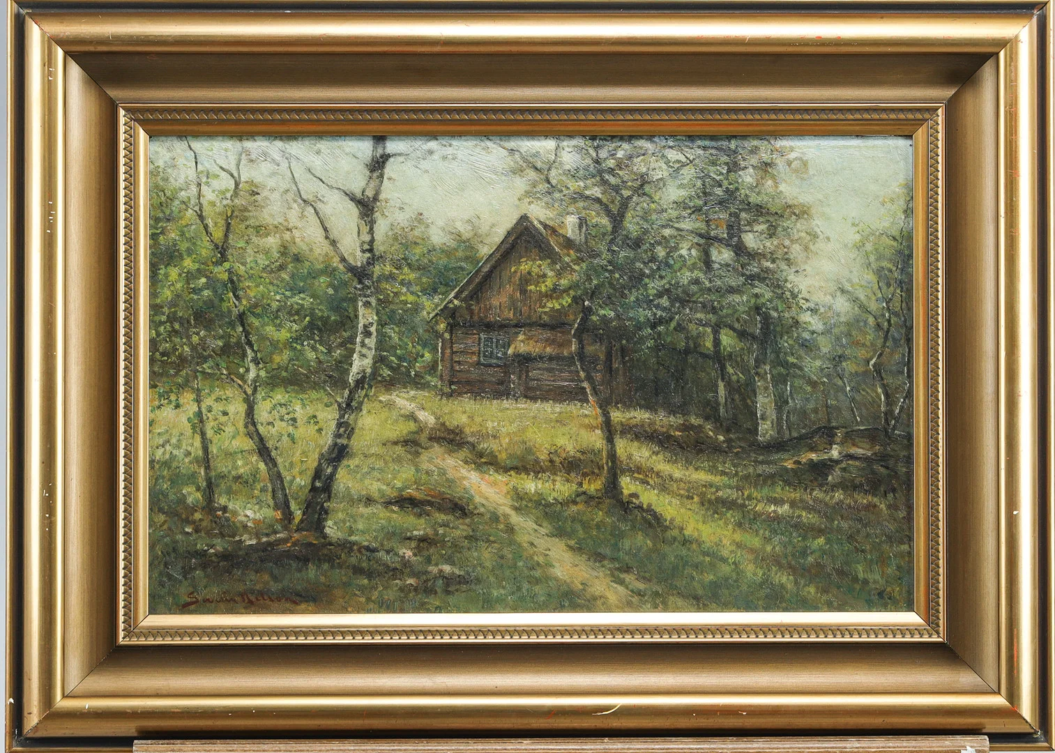 SEVERIN NILSON. Landskap med stuga, olja på pannå. — Paintings — Stockholms Auktionsverk Helsingborg
