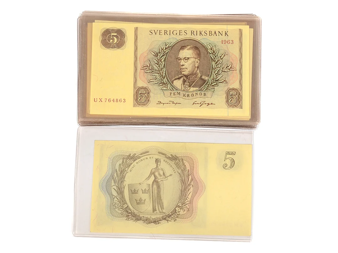 SEDLAR, 35 st 5 Kronor, 1954-1963, kvalité ca 01 - 0. — Mynt/Sedel — Kaplans
