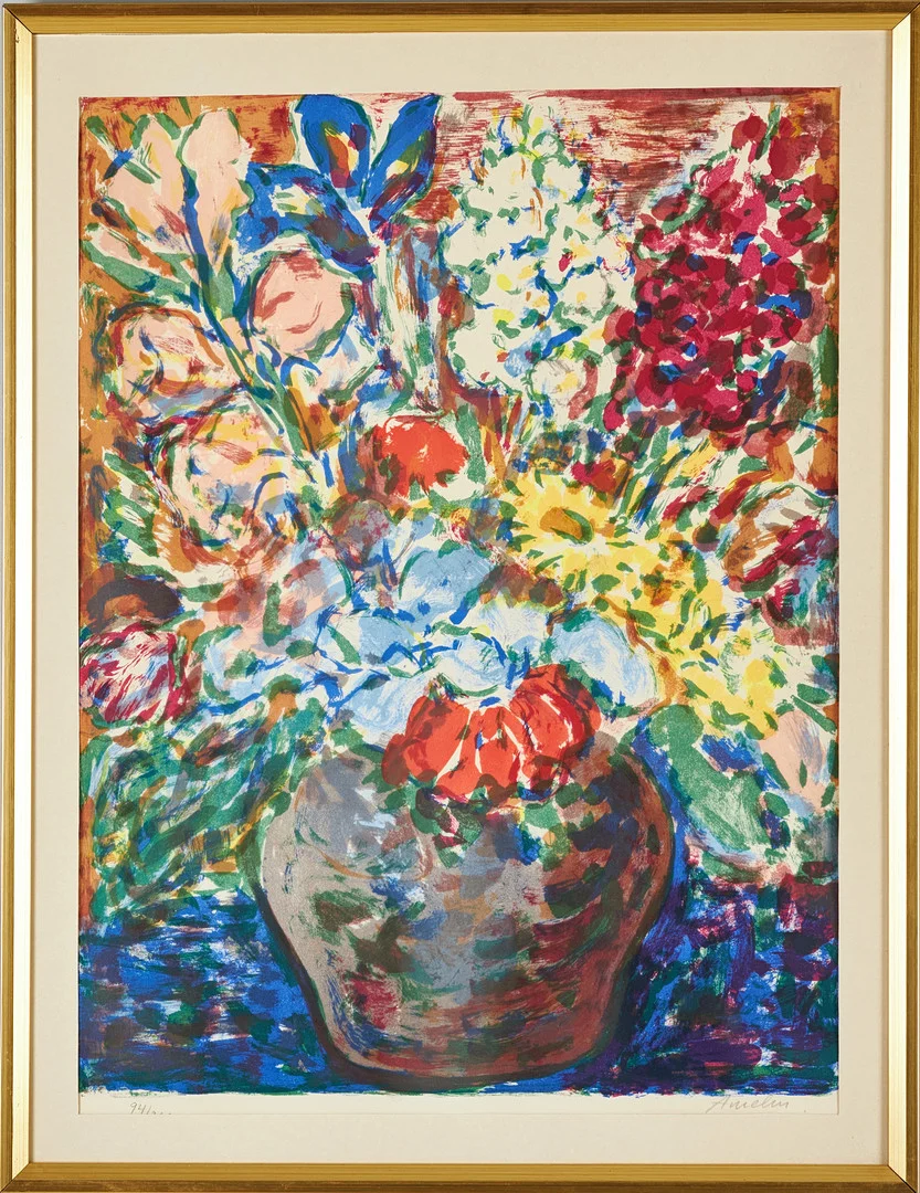 ALBIN AMELIN (1902–1975). Blomsterstilleben, signerad, numrerad. Färglitografi. — Engravings & Prints — Crafoord Auktioner Stockholm