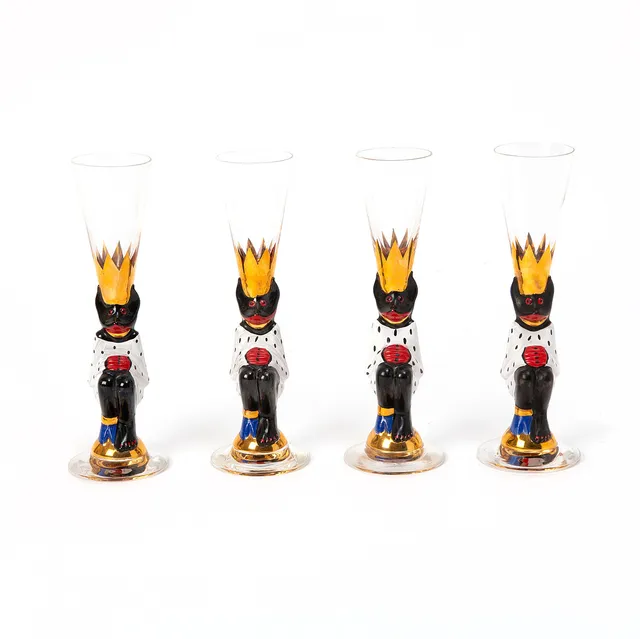 GUNNAR CYRÉN. Snapsglas fyra st, "Djävulsglas", Nobelservisen, Orrefors, signerad undertill, 1999.