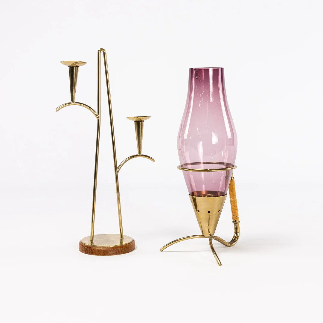 GUNNAR ANDER. Ljusstake/ljuslykta, mässing/glas, Ystad-Metall. — Candlesticks — Karljohan Auktioner