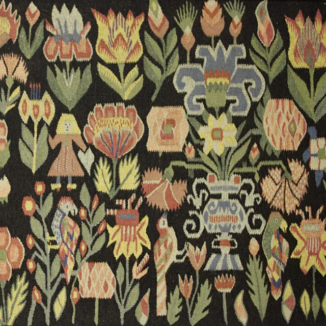BONAD, flamskväv, stiliserade växter papegojor och figurer, varp av lin, ull, monogramsignerad HN, 1924.