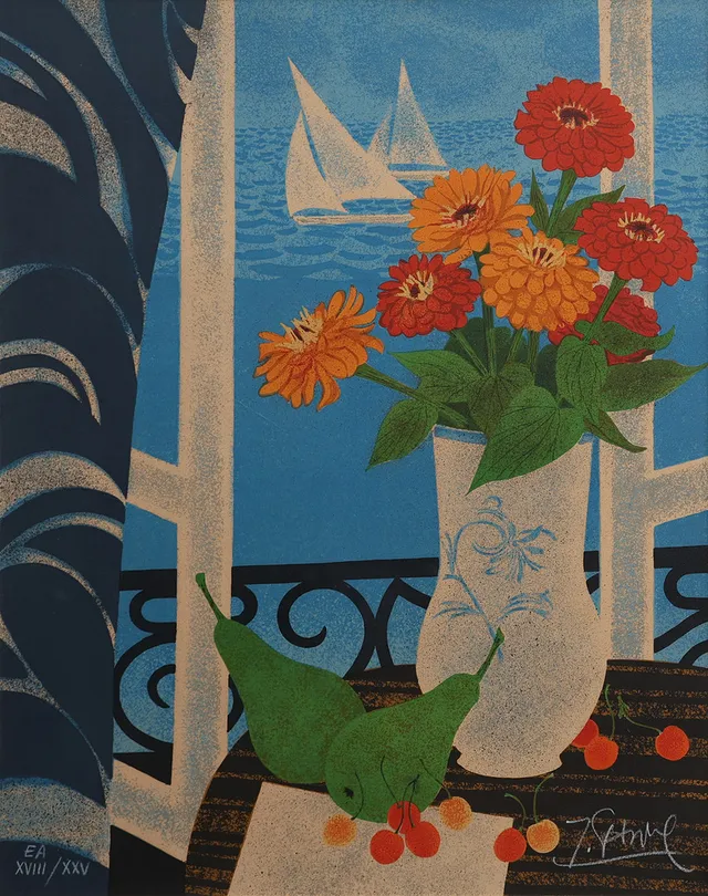YVES GANNE (1931-2019), färglitografi, stilleben, e.a 18/25.