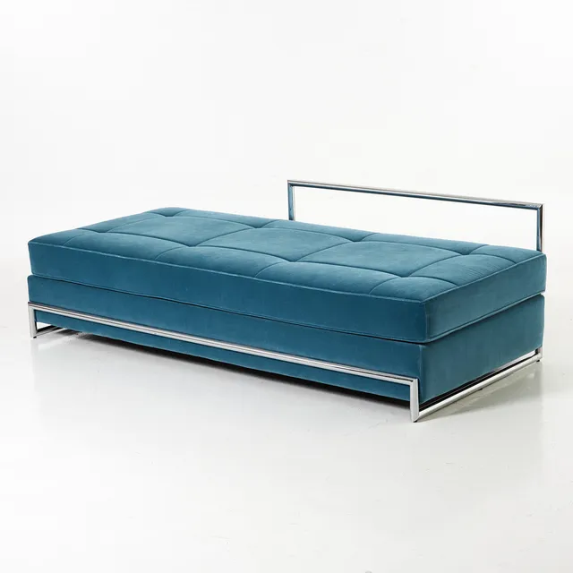 EILEEN GRAY. Dagbädd, sammet, kromade stålrör, Aram Designs Ltd, London.