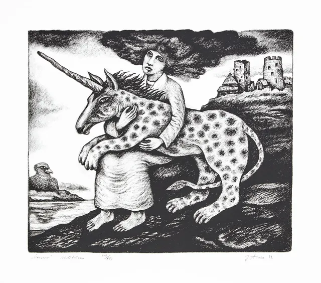 JÜRI ARRAK. "Ükssarv" serigrafi, signerad, -93, 149/180.