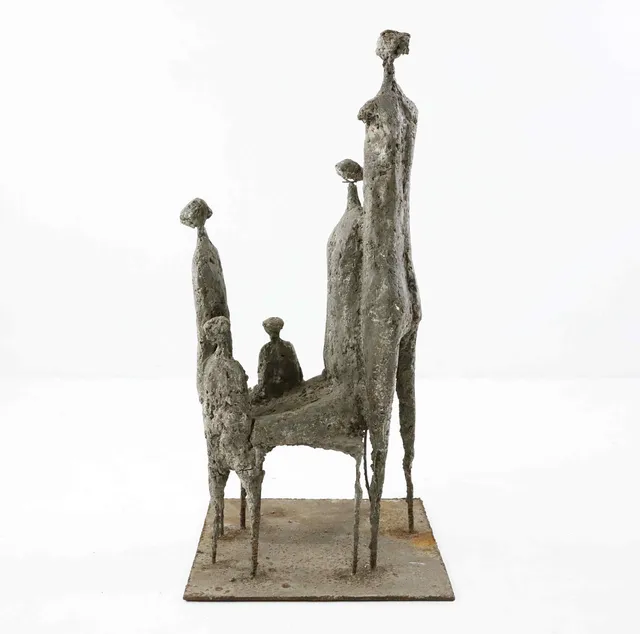 BJÖRN ERLING EVENSEN. Skulptur, familj, blandteknik, signerad.