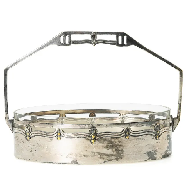 JARDINIÉRE, nysilver med insats i glas, WMF Württembergische Metallwarenfabrik, 1900-talets första hälft.