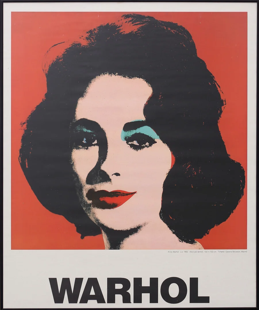 ANDY WARHOL. EFTER. Affisch, "Liz 1962", Galerie Börjeson, Malmö. — Engravings & Prints — Auktionshuset Thelin & Johansson