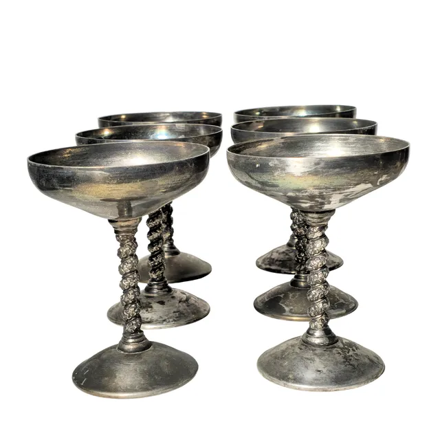 6 COPAS DE CHAMPAGNE CON FUSTE SALOMONICO. BAÑO DE PLATA.