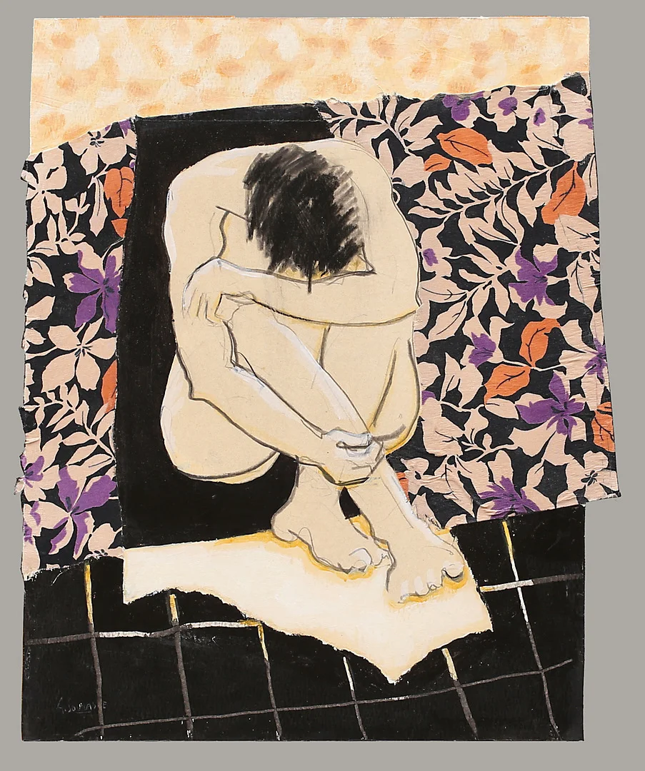 ALAIN SOUCASSE. "Nude in room 5", blandteknik, signerad A Soucasse. — Paintings — Garpenhus Auktioner