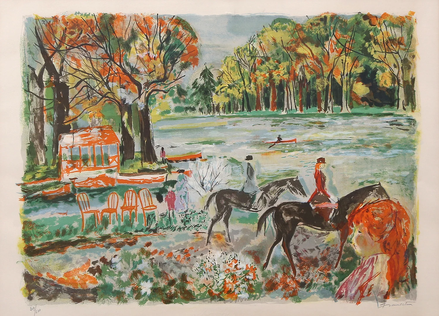 EMILI GRAU SALA. Landscape with horsemen. — Engravings & Prints — Balclis
