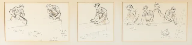 BJÖRN BERG. Triptyk, teckning, signerad.