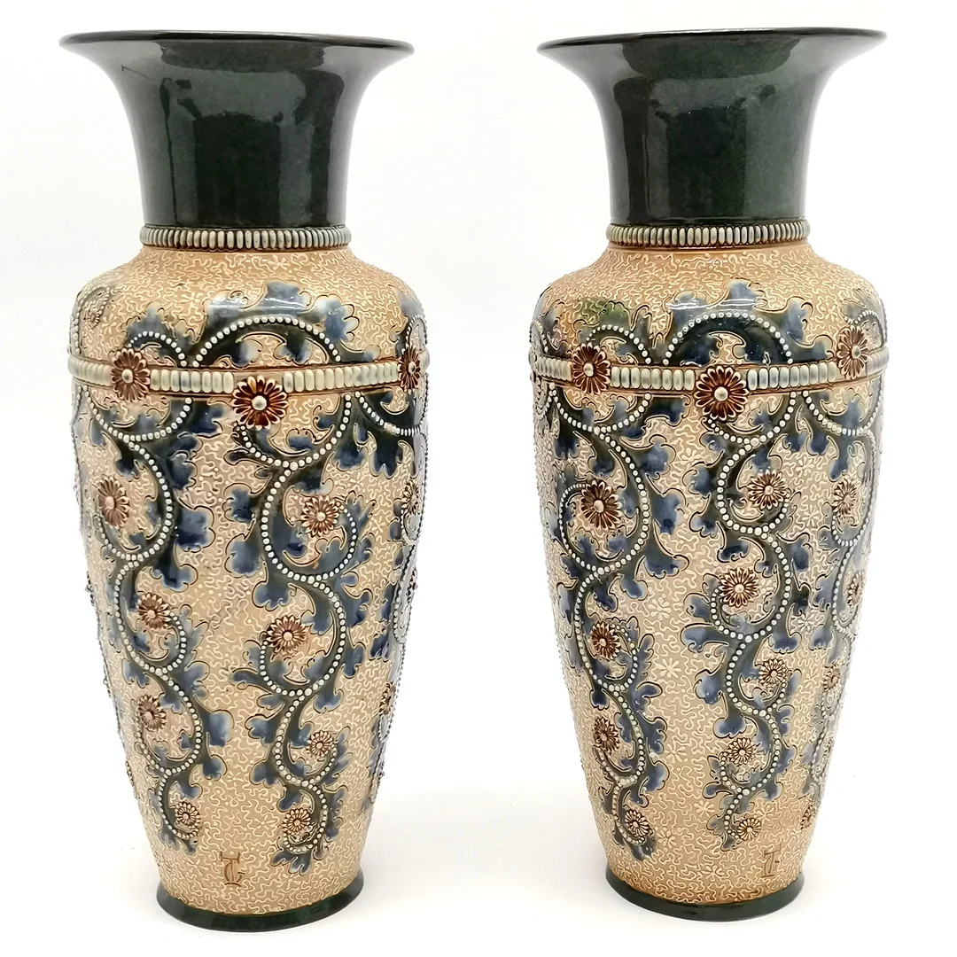 *ROYAL DOULTON LAMBETH GEORGE TINWORTH PAIR OF VASES. — European — Acreman St Auctioneers & Valuers