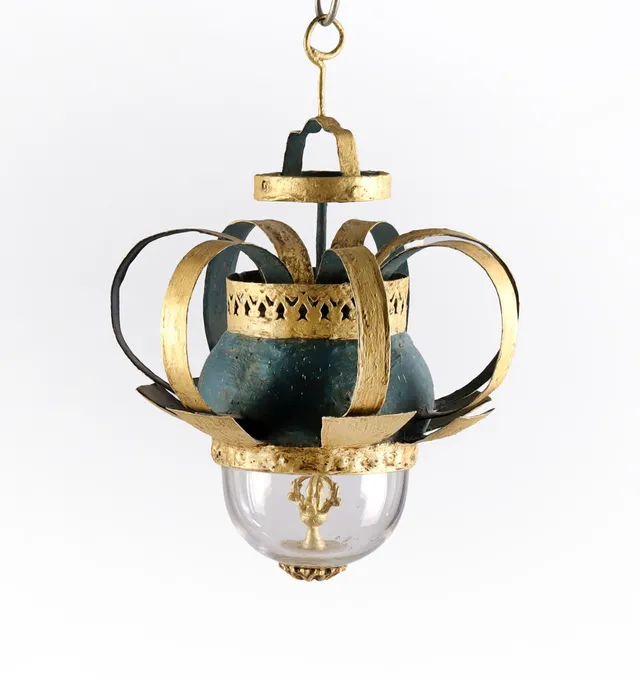 Gossip compass suspended in crown with glass dome, 18th century