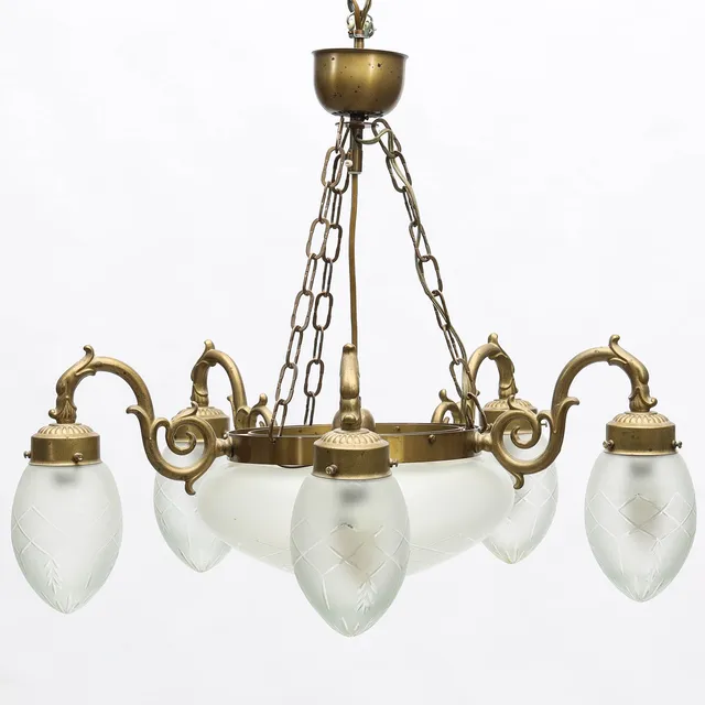 TAKLAMPA, metall & frostat glas, Jugend stil, 1900-tal.