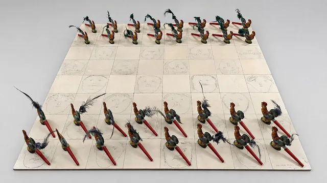 SAITO, TAKAKO. „Chicken Music Chess Set“, 1979, Fluxus-Spielobjekt.