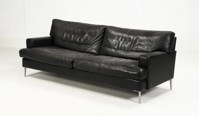 Henning Jensen. Three-person sofa, black leather