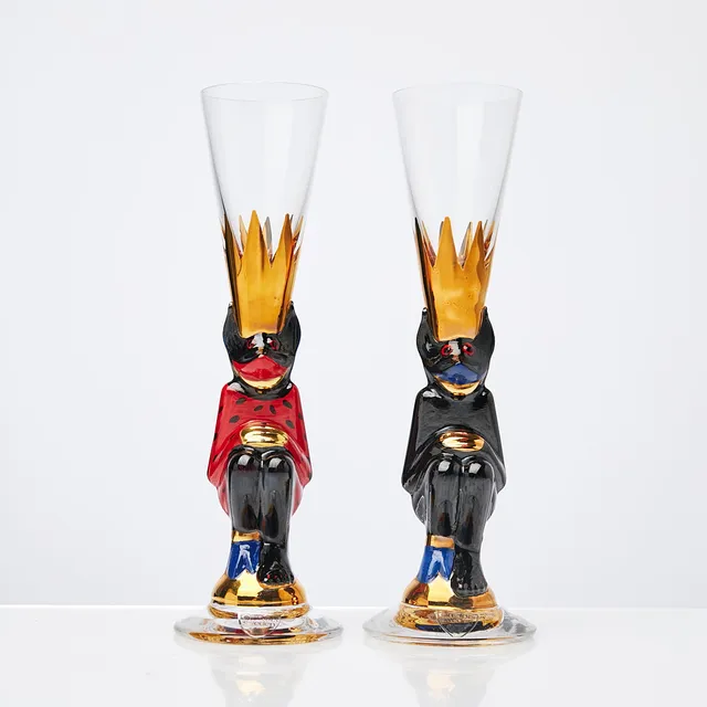 GUNNAR CYRÉN. Snapsglas, 2 st, "Djävulsglas", ur Nobelservisen, Orrefors.