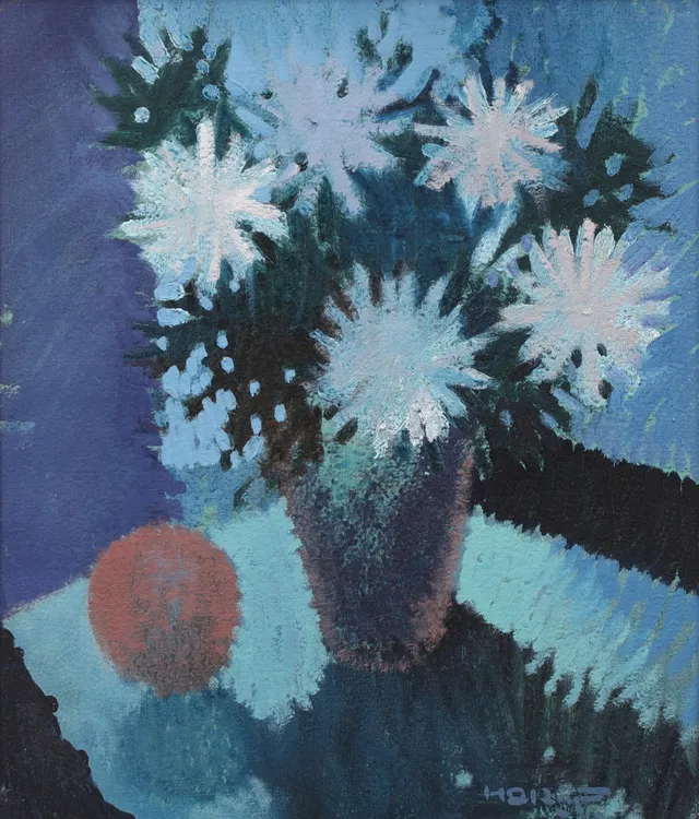 OIDENTIFIERAD KONSTNÄR. Blomsterstilleben, olja på duk, signerad.