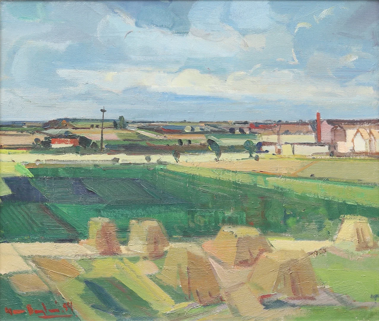 GUNNAR BERGLUND. "Slätten vid Trelleborg", olja på duk, signerad och daterad -54. — Paintings — Garpenhus Auktioner