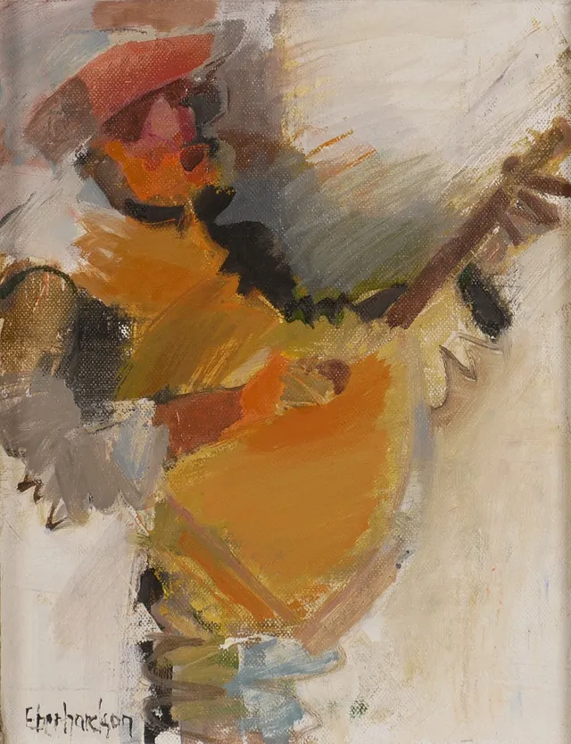 EBBE EBERHARDSON. Musikant, olja på platta, signerad Eberhardson.