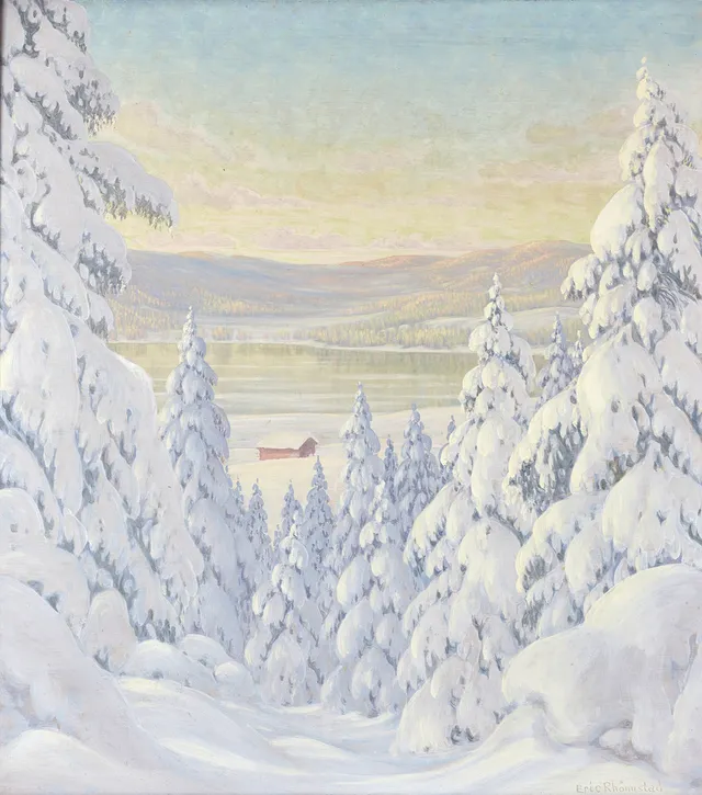 ERIC RHÖNNSTAD (1909–1980). Vinterlandskap, signerad, olja på pannå.